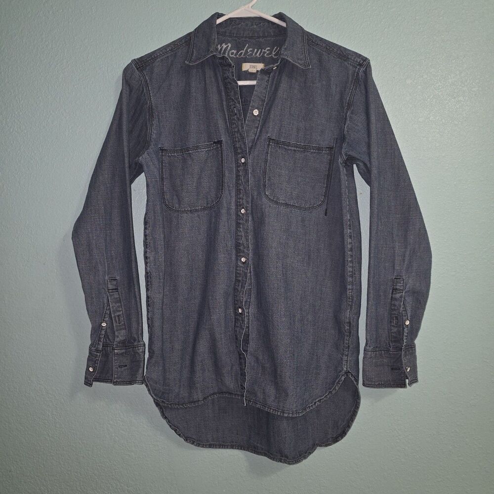 Madewell Womens XS Chambray Denim Shirt Tunic Button Down 100% Cotton Blue